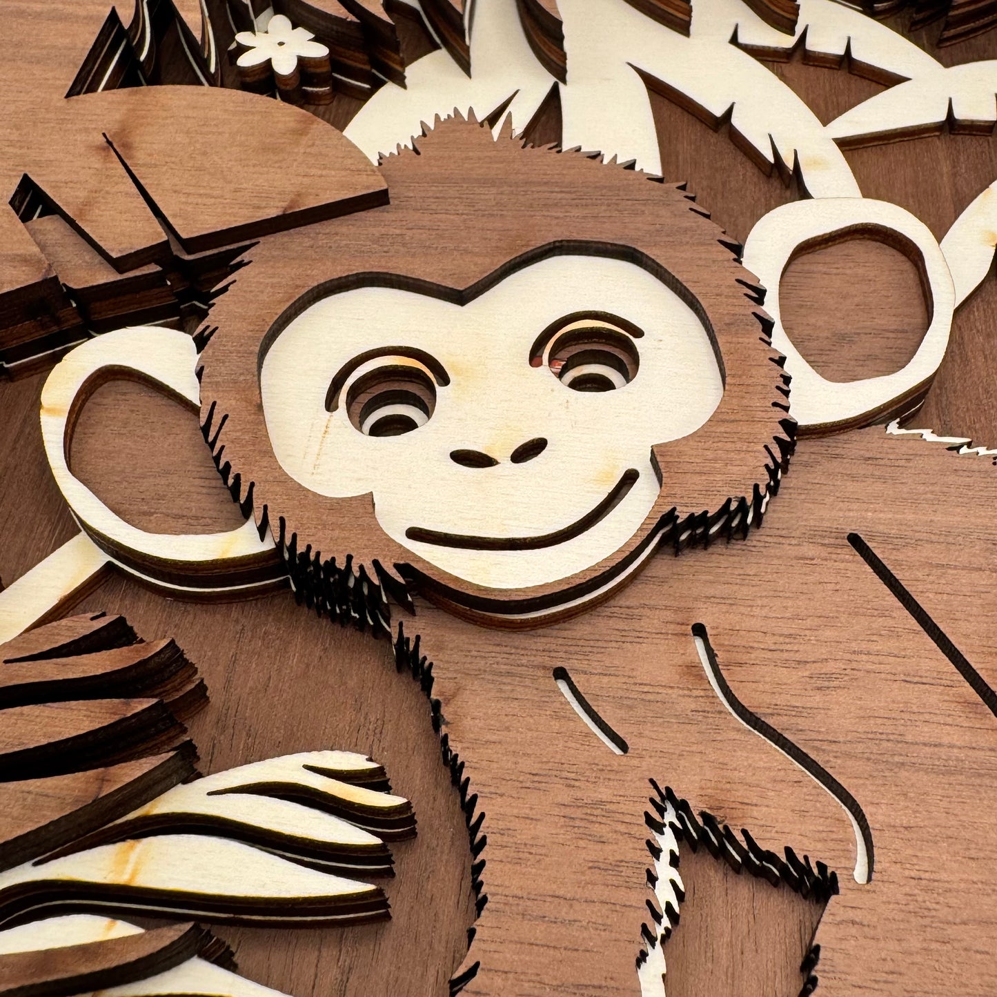 3D wooden painting - Malin the Monkey - 28x28 cm