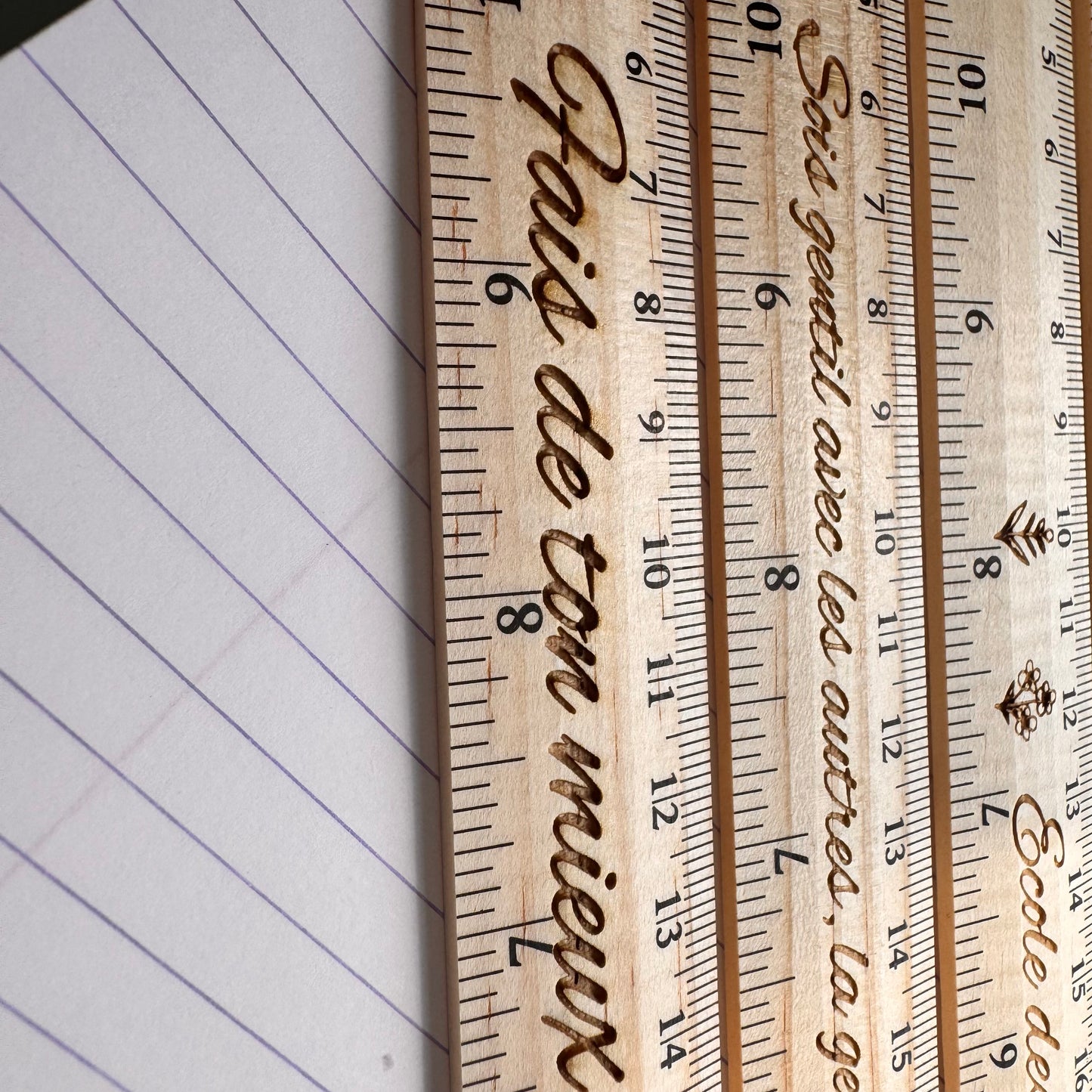 Lot de 3 règles en bois 30 cm personnalisées | Gravure laser texte au choix | Cadeau enseignant, scolaire, entreprise