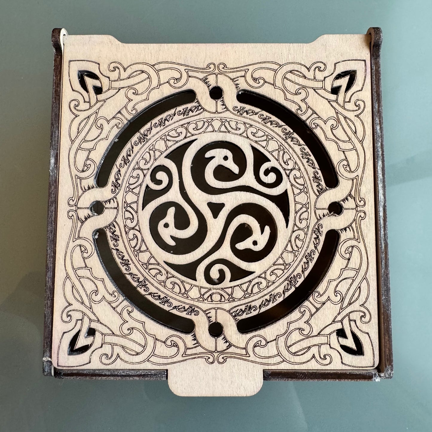 6 Celtic coasters/cups. Two variations whitewashed or natural wood color.