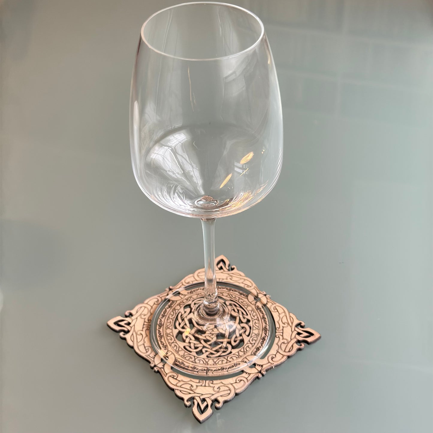 6 Celtic coasters/cups. Two variations whitewashed or natural wood color.