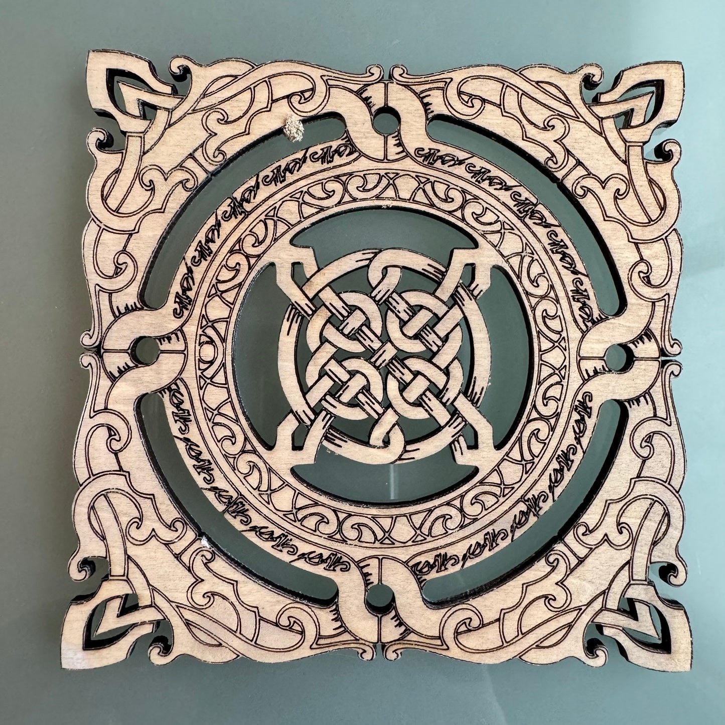 6 Celtic coasters/cups. Two variations whitewashed or natural wood color.