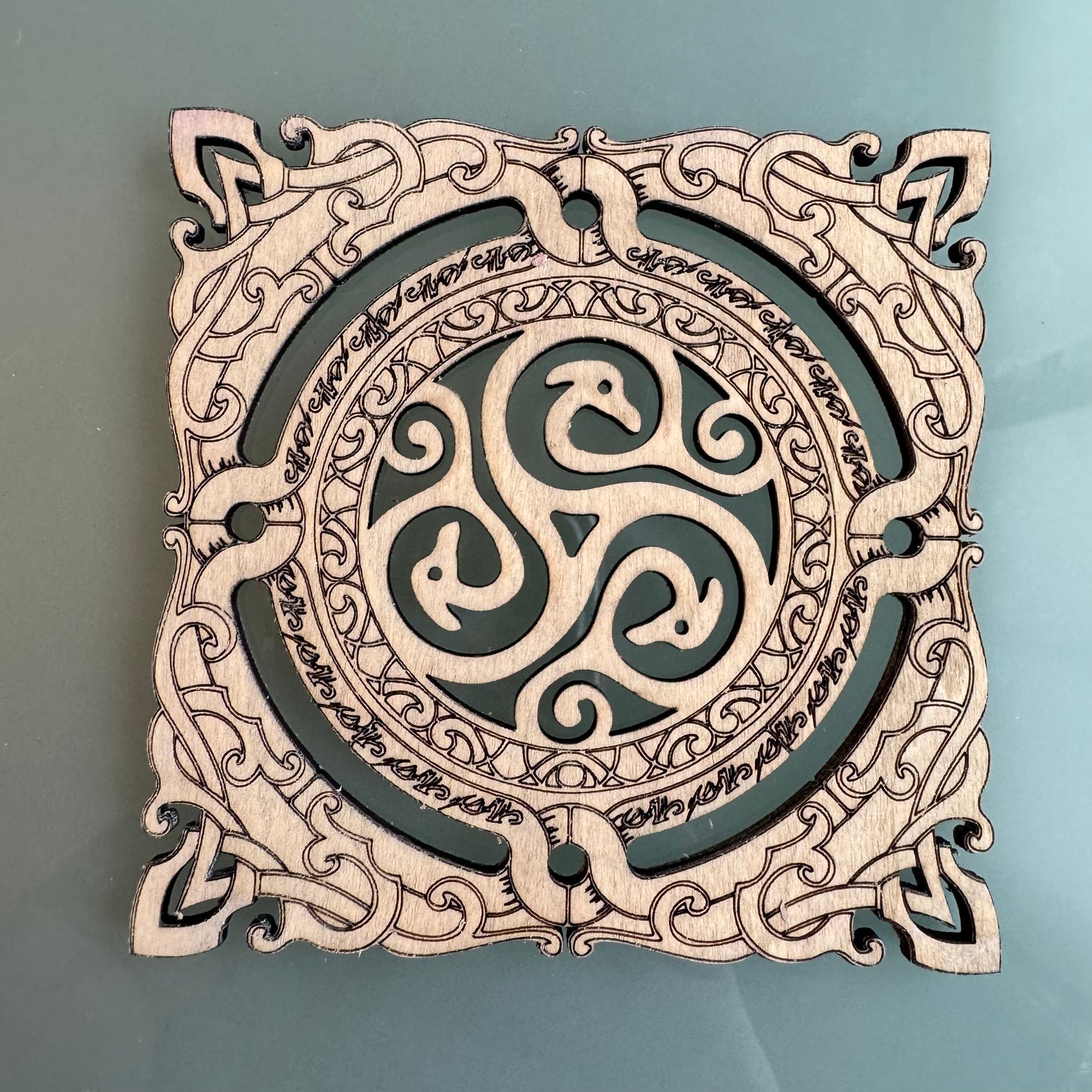 6 Celtic coasters/cups. Two variations whitewashed or natural wood color.