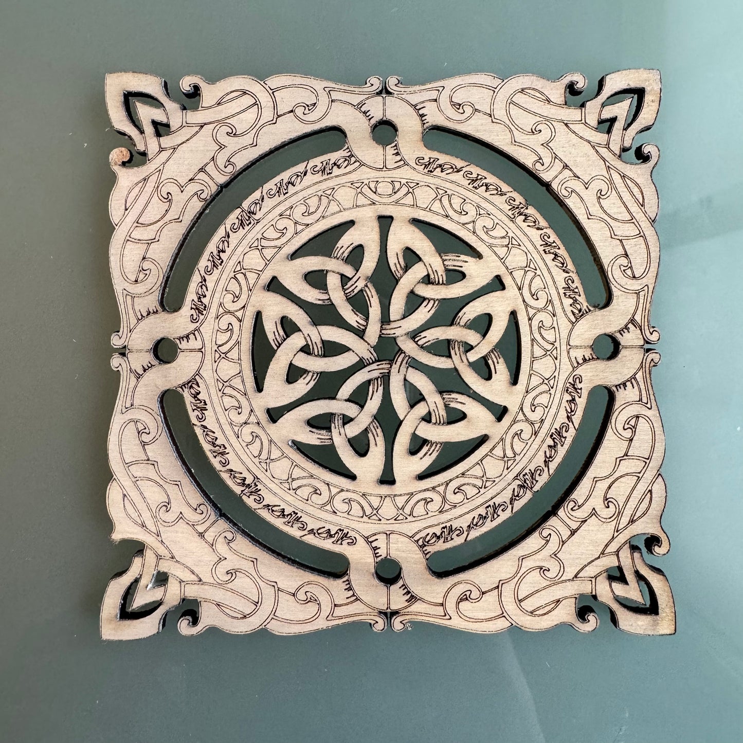 6 Celtic coasters/cups. Two variations whitewashed or natural wood color.