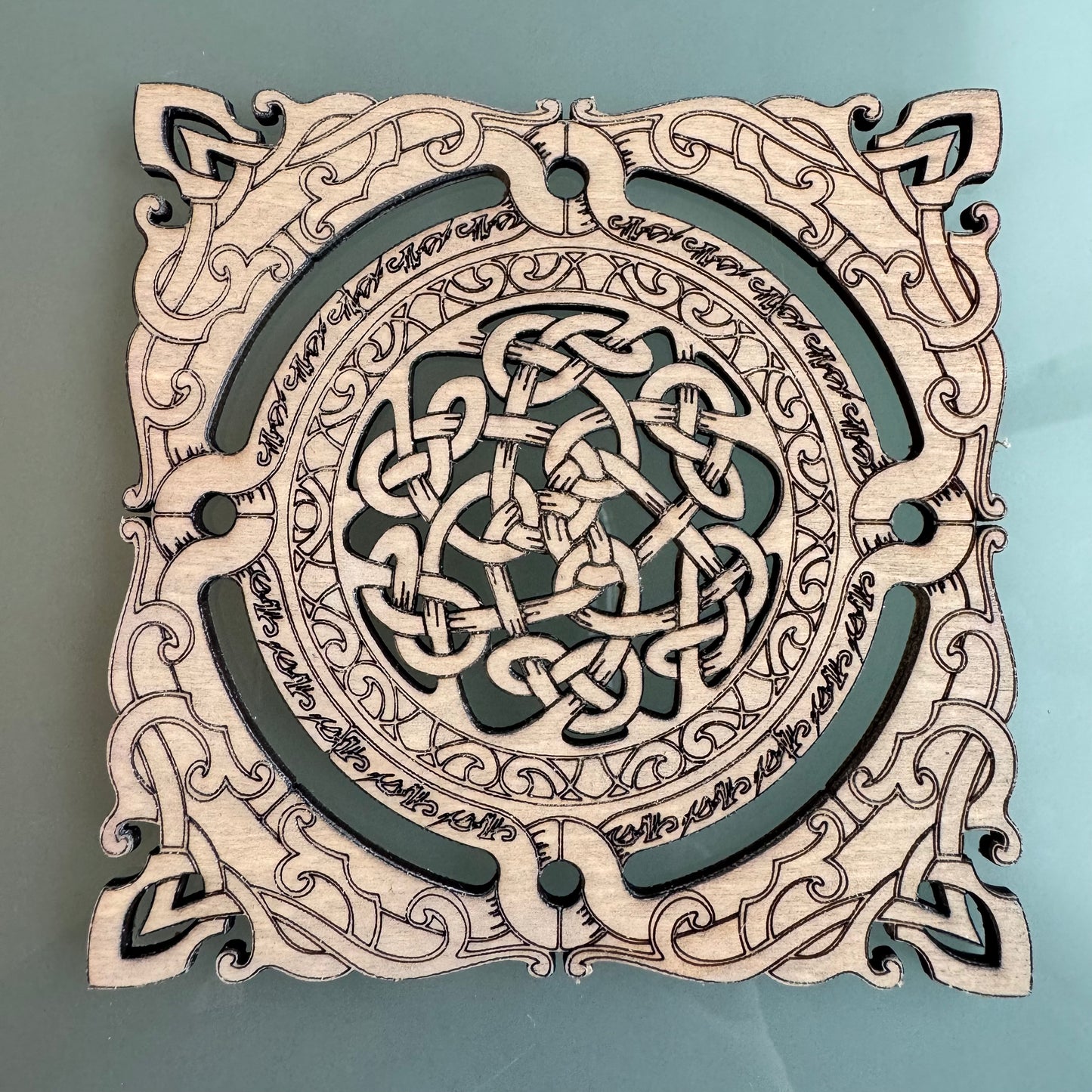 6 Celtic coasters/cups. Two variations whitewashed or natural wood color.