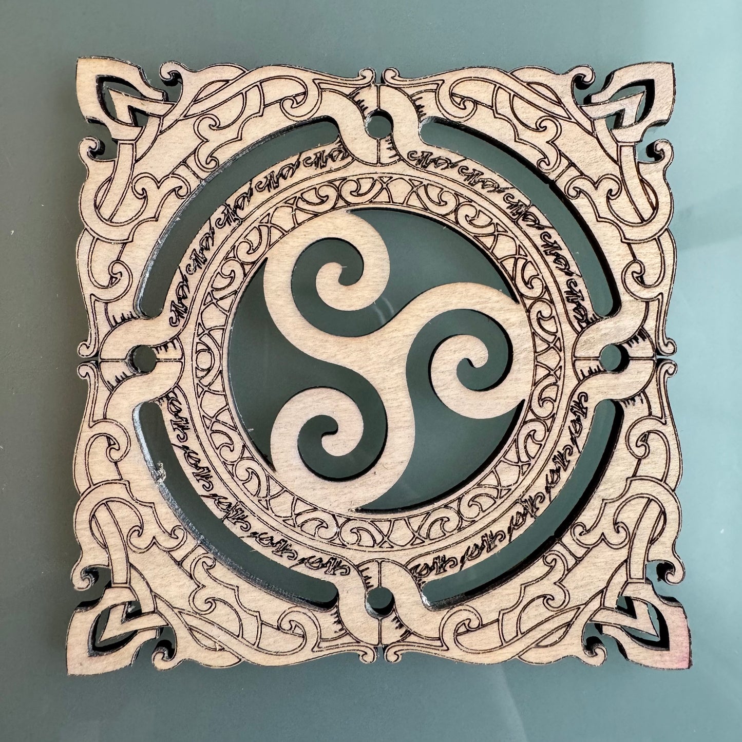 6 Celtic coasters/cups. Two variations whitewashed or natural wood color.
