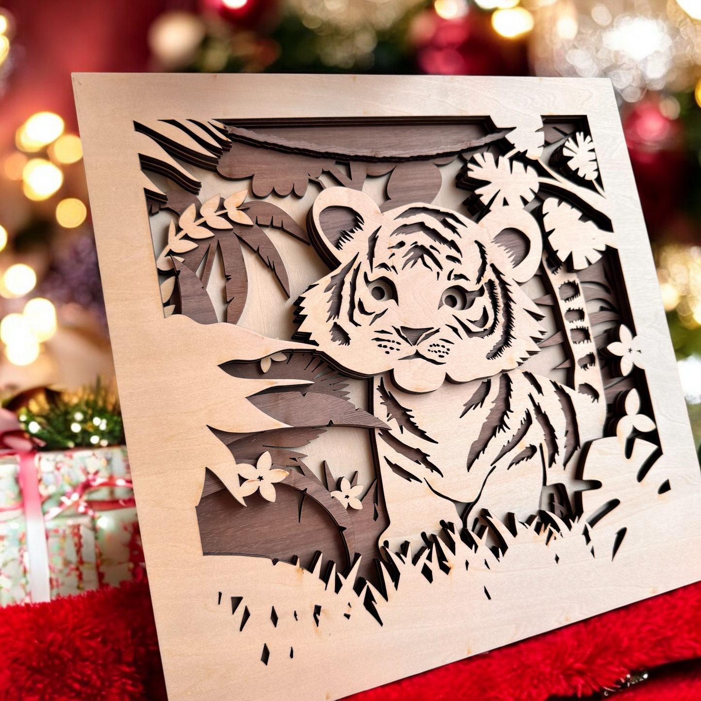 3D wooden painting - Tiger - 28x28 cm