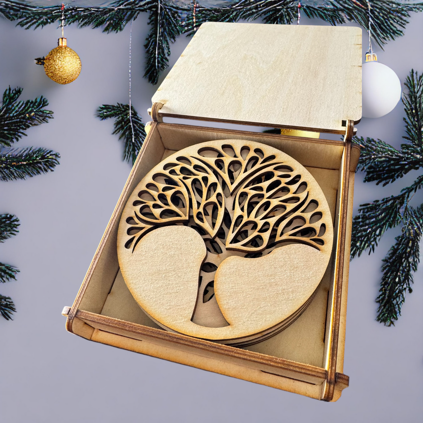 6 sous verres « arbre de vie » et leur coffret de rangement