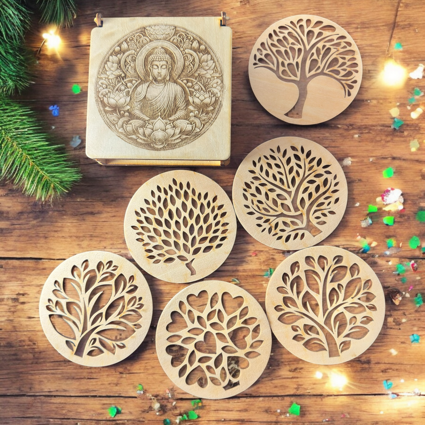 6 sous verres « arbre de vie » et leur coffret de rangement