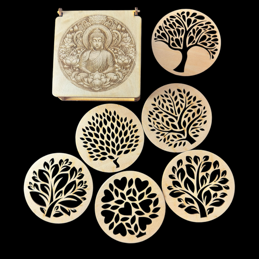 6 sous verres « arbre de vie » et leur coffret de rangement