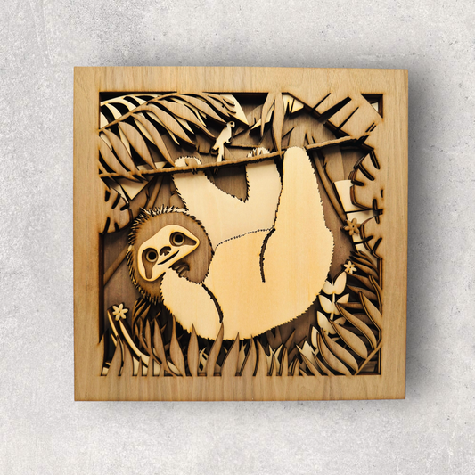 3D wooden painting - Joe the sloth - 28x28 cm