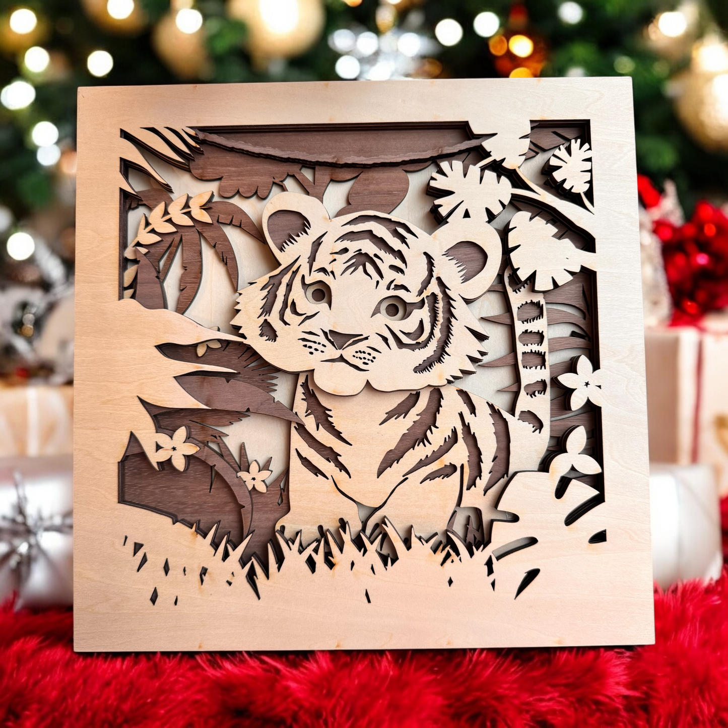 Tableau 3D en bois - Tigre - 28x28 cm