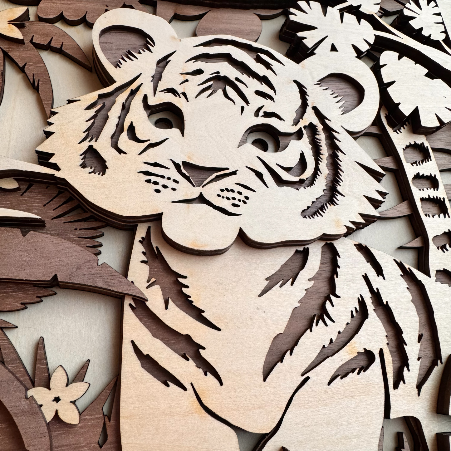 Tableau 3D en bois - Tigre - 28x28 cm